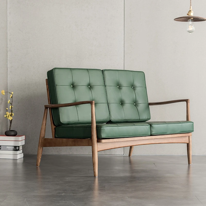 New Arrival French Mid Century Italy PU Leather Inclination Arm Soft Skin Sofa