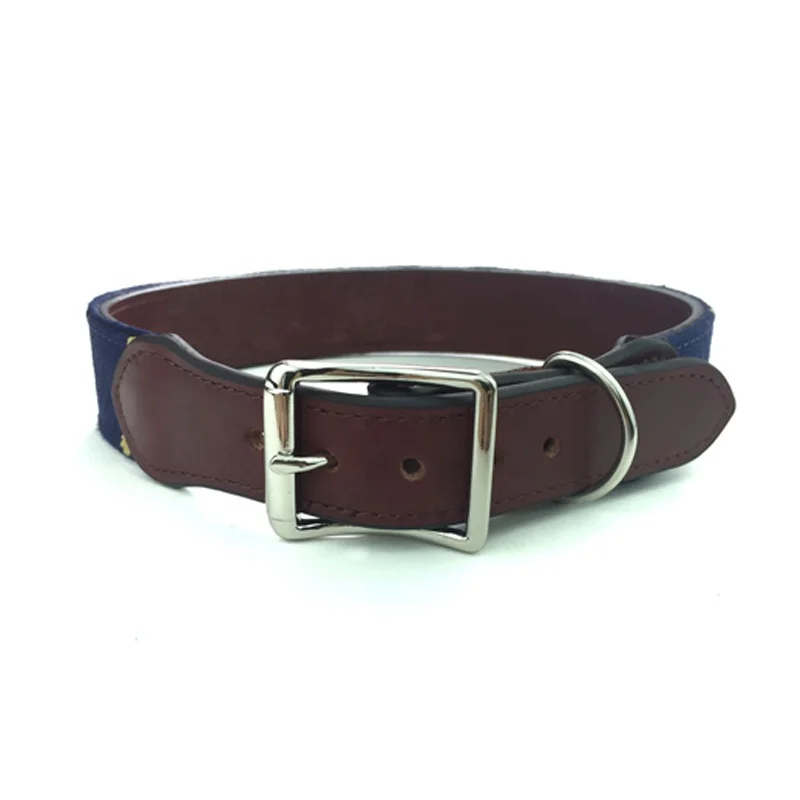 Guangzhou Skull Navy and Gold Needlepoint Dog Collar