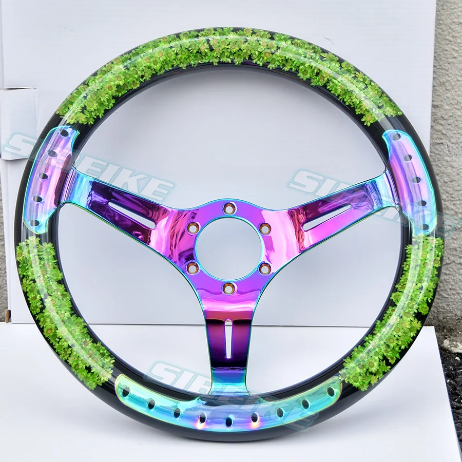 8 Colors Real Flower Steering Wheel Neo Chrome 14inch Acrylic JDM Racing Sports Car Steering Wheel
