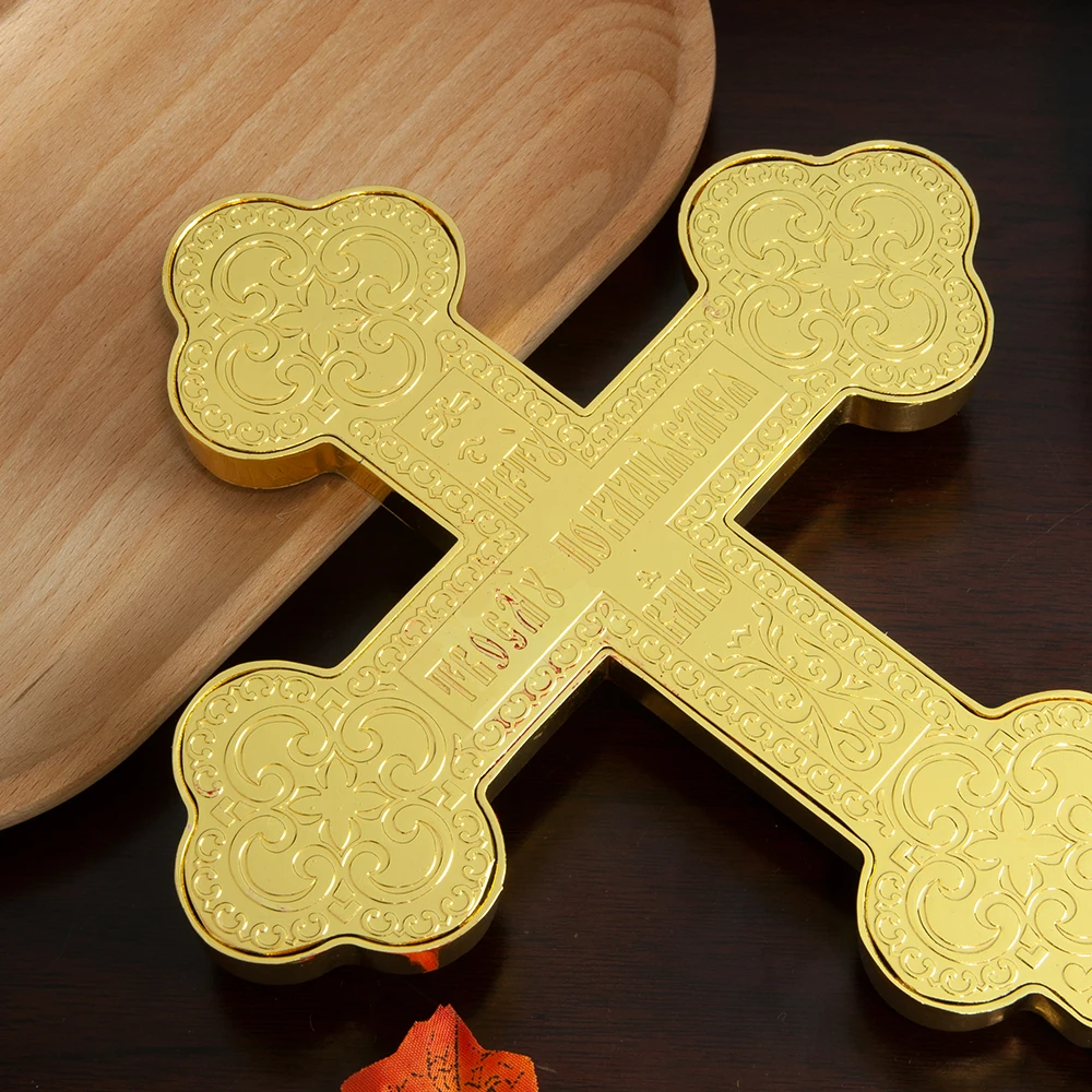 New Design Orthodox Cross Gold Plated Jesus Icon Crucifix Colored Flower Enamel Decor Bishop Handheld Cross Religion Gift