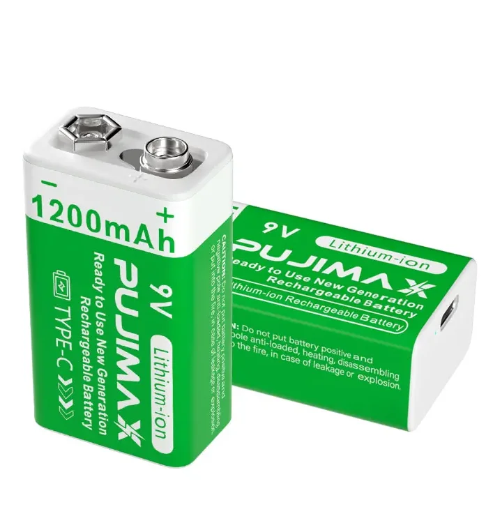 PUJIMAX New Style Type C Lithium ion Batteries 2PCS/Card 1200mAh 9V Li-ion Battery USB C 9V Rechargeable Battery For Multimeter