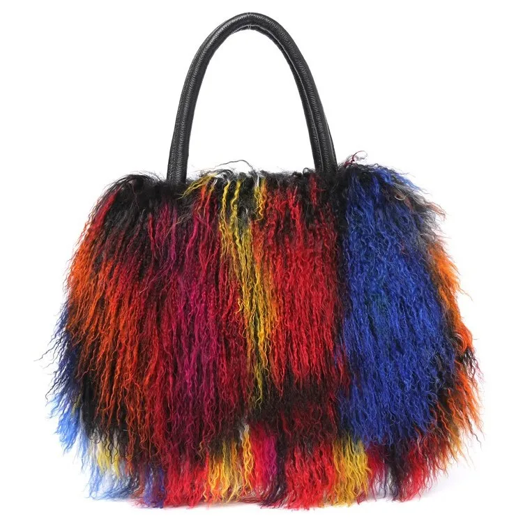 Real Tibetan Lamb Mongolian Fur Handbags Women Fur Bag