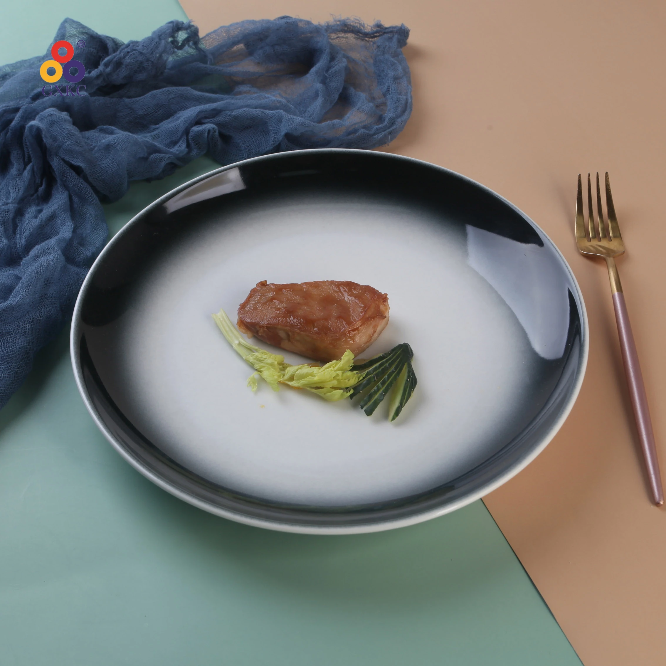 Ceramic Plates Sets Dinnerware Manufacture Sanhuan Unique Color Large Porcelain Novelty Round Plate Dish Set