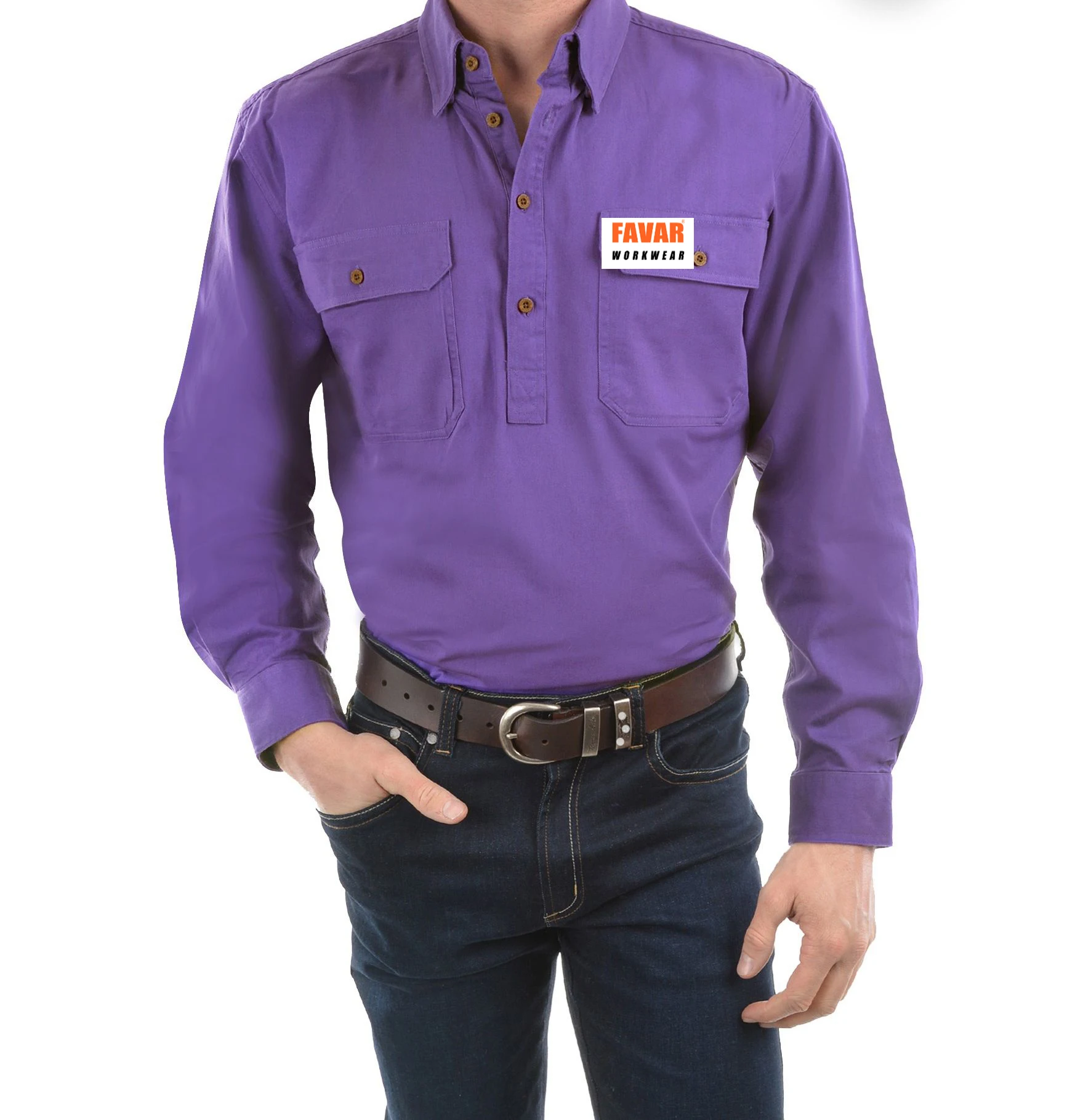 100%Cotton Drill Women Men Dustproof Safety Work Shirts Two Pockets Uniform Work Shirt