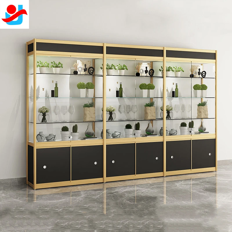 glass display cabinet with led lights/design glass showcase for home /glass living room showcase design