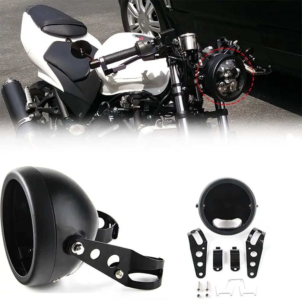 Black 5.75 inch Motorcycle LED Headlight Housing Bucket Mount for Harley Honda Suzuki Kawasaki Vulcan Cruiser Bike Cafe racers
