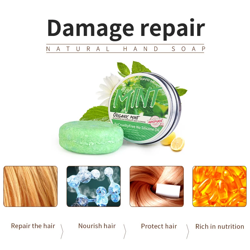 Wholesale Factory Custom Private Label Handmade Shampoo Organic Natural Vegan Hair Care Solid Mint Shampoo Soap Bar