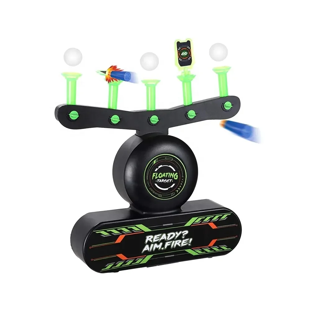 2 in 1 luminous air hover target shooting game set with 2 electric soft bullet guns toy for child floating ball shot in the dark