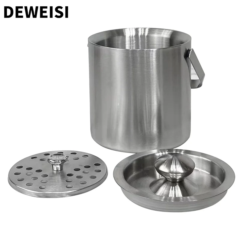 1.3L 3L double wall stainless steel wine bucket champagne ice bucket with lid and ice tong for home cocktail bar chilling wine