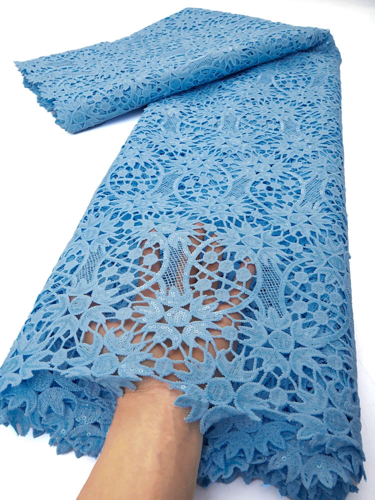 Black Guipure Lace Fabric Nigeria Quality African Lace Fabric Colorful Water Soluble Lace Fabric Dress Material 0000