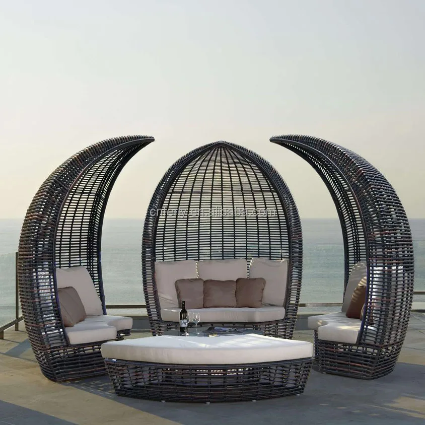 Modern outdoor patio furniture wicker sunbed synthetic rattan beach relaxing day bed outdoor rattan chaise lounge