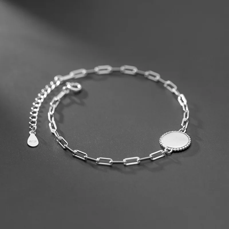 Bijoux Wholesale 925 Sterling Silver Round Link Chain Anklets Women