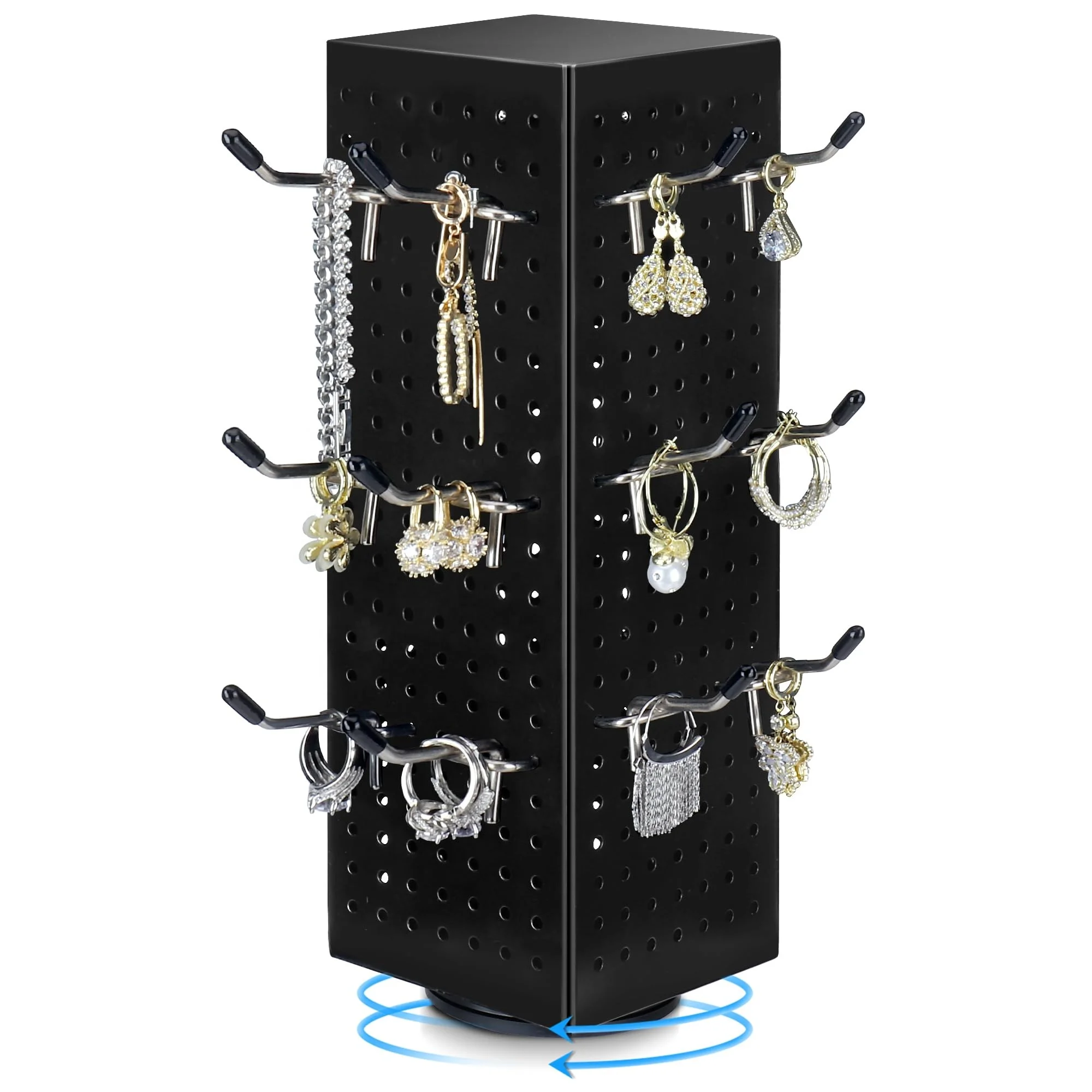 3 Sides Newest Metal Jewelry Floor Shelf Rotating Display Stand Turntable