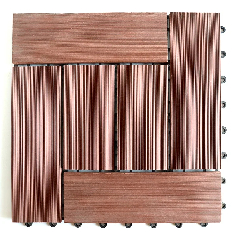 Outdoor Interlocking Wood Deck Tile Anti-corrode Wood Plastic Composite Flooring Tile Simple Installation Wood Deck Tiles