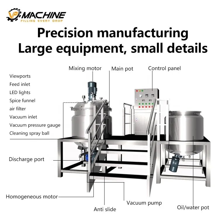 VP cosmetic mixer vacuum homogenizer emulsifier for cosmetic cream lotion mayonnaise honey