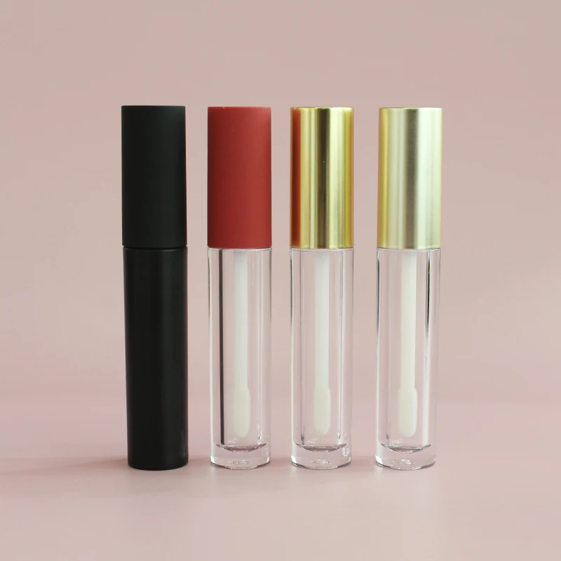 2021 custom  round white empty  lipgloss container creative pink lip gloss packaging tube with wand brush