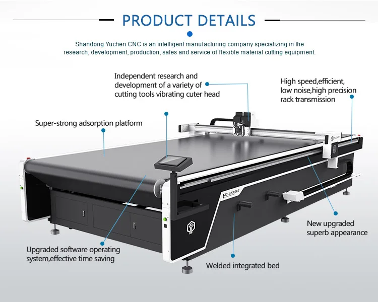 YUCHEN Hot Selling CNC Buy Roller Blinds Fabric Flatbed Cutting Machine fabric sofa cover Cnc Cutting  Oscillating Blade Leather