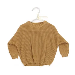 Spring Solid Color Icing Knitted O-Neck Long Sleeves Twist Kid Clothing Baby Girls Sweater