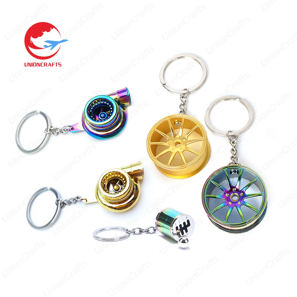 Custom made other auto parts metal 3d car accessories gear hub tire turbo keychains key chain with logo
