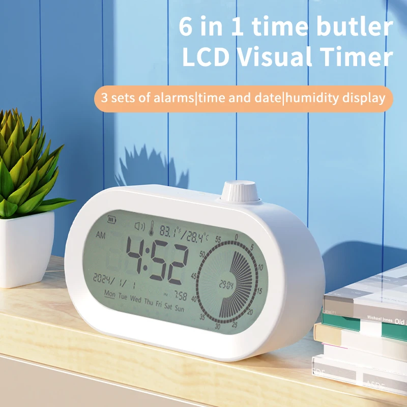 LCD digital alarm clock with visual timer temperature  calendar 12/24 hours display time recording