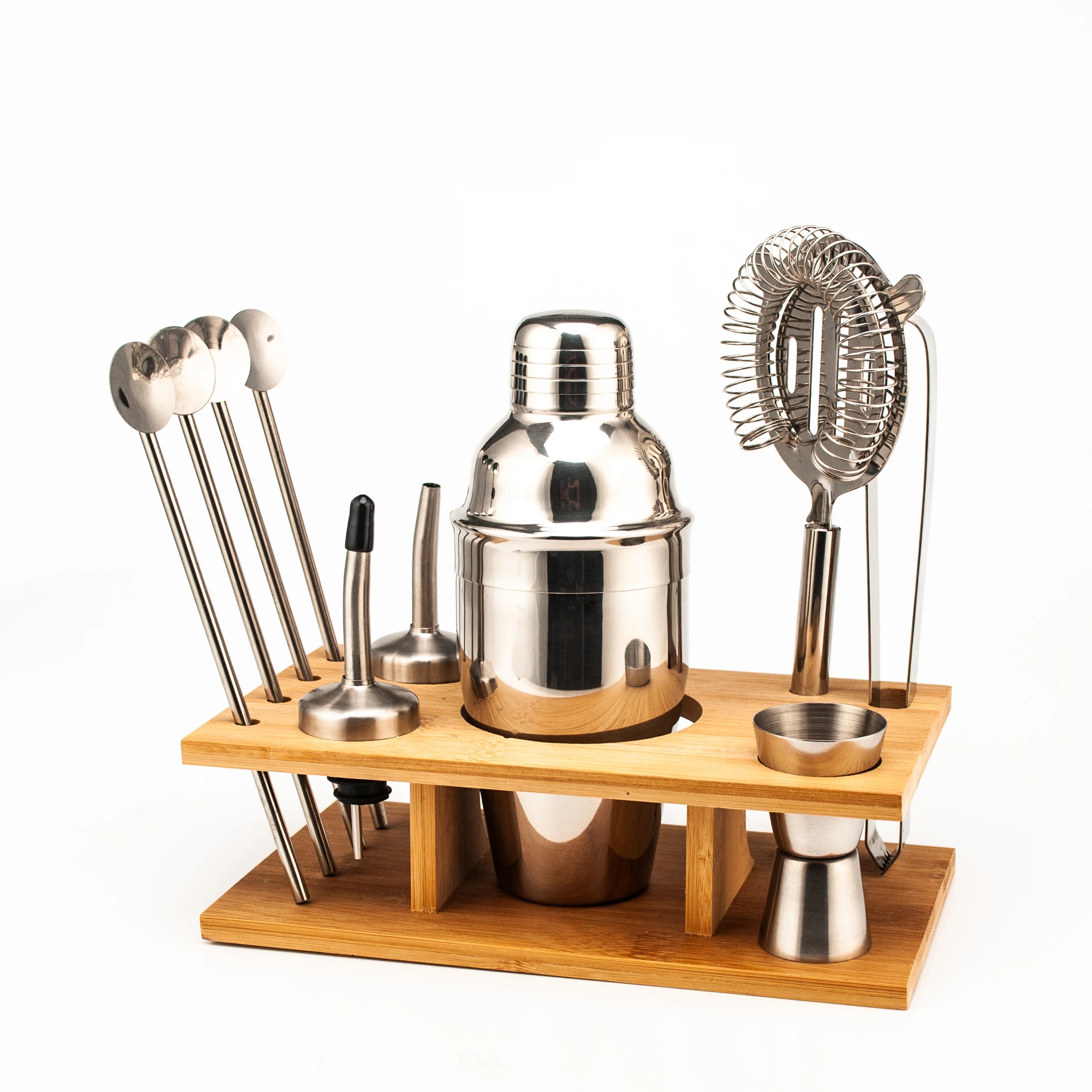
cocktail shaker set 11 piece bartender kit bar set tools cocktail shaker bamboo wood stand barware cocktail 