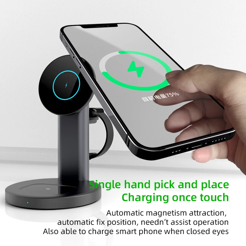 3 in 1 15W magnetic fast wireless mobile phone charger  for iphone