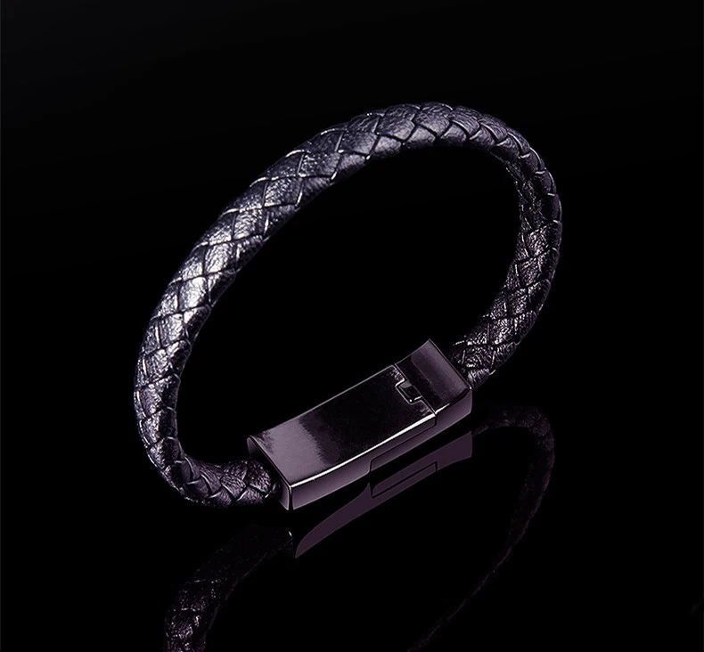 Hot Seller Portable Braid Leather Charger Cord Smart USB Charging Cable Bracelet for Android Iphone Type C