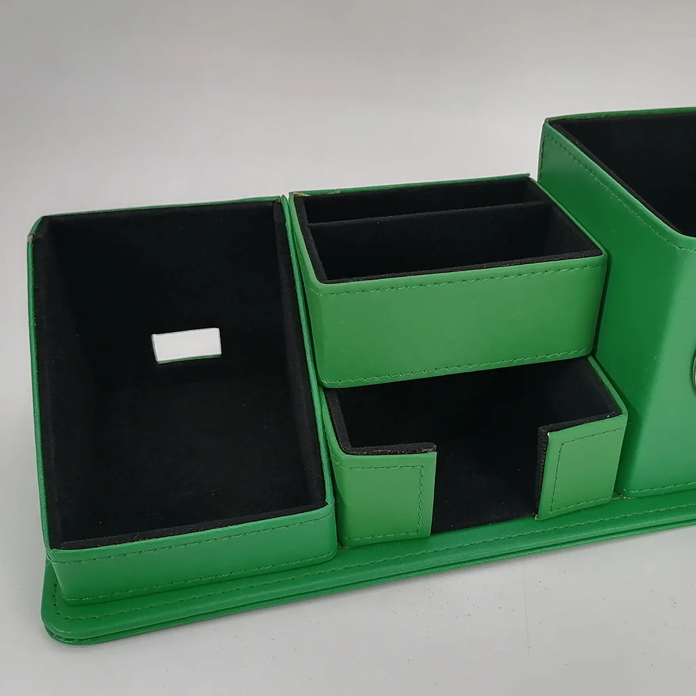 LG-B050 Custom Logo Personalized Office Stationary Desk Pen Holder  PU Leather Table Pen Holder With Alarm Clock