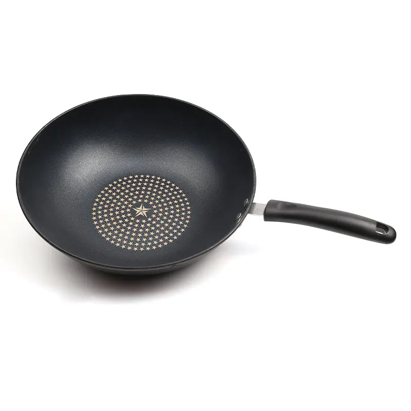 ALISSA Традиционная ручная молотковая ВОК из углеродистой стали с деревянной и стальной рукояткой, с круглым дном