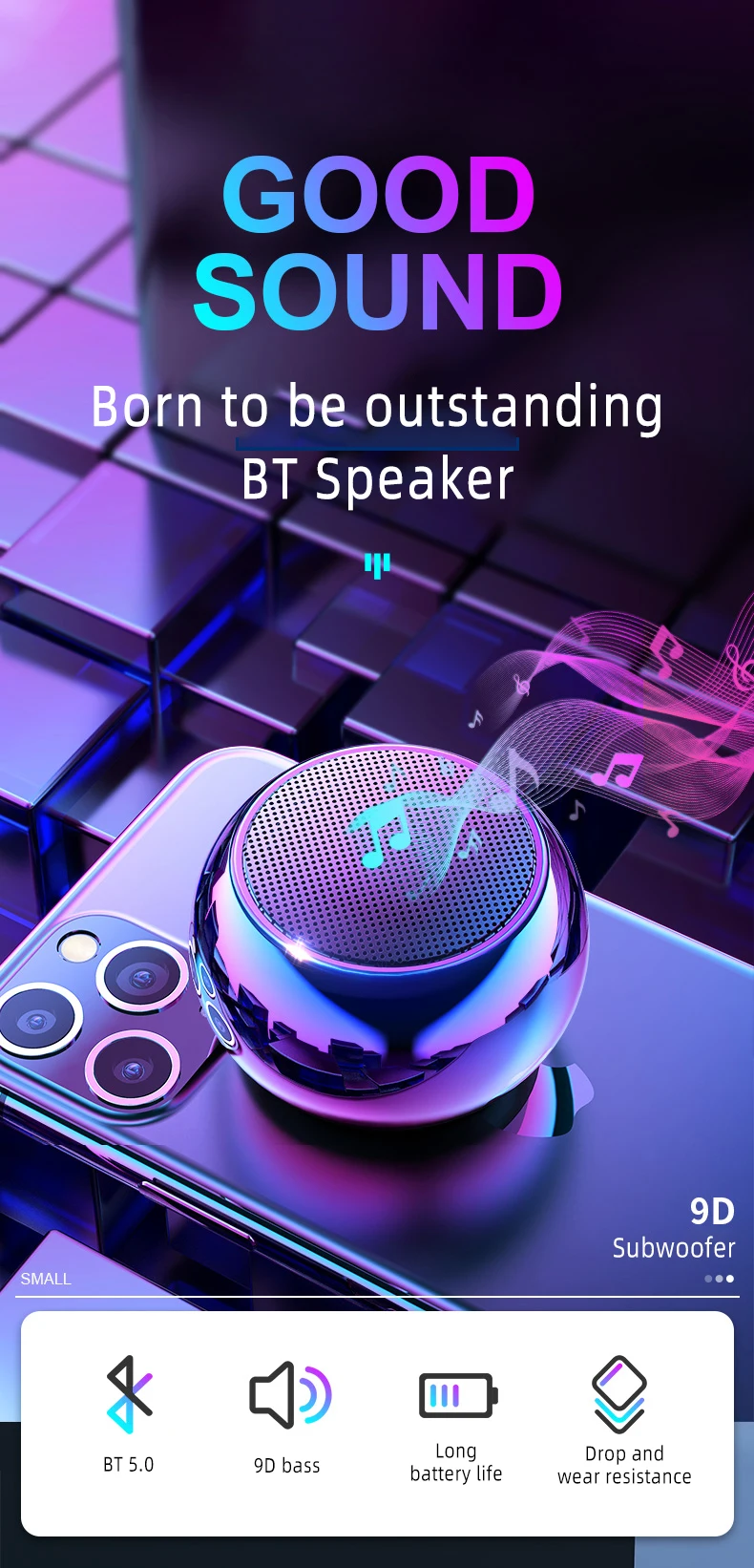 Dropshipping 2021 Tws Super Mini Multifunction Outdoor Sports Portable Round Small Steel Cannon Wireless Bt Speaker Manufacturer