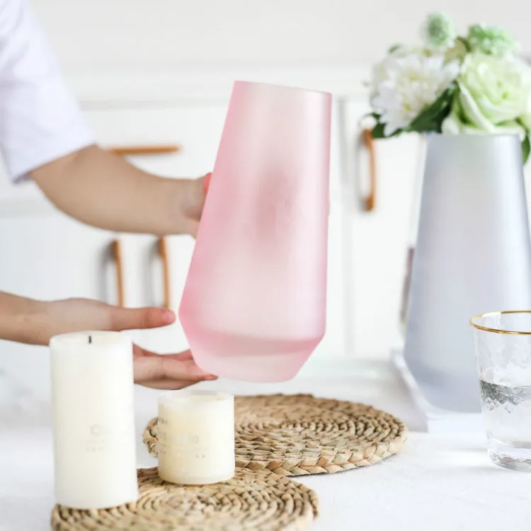 
Hand Blown Modern Simple Style Pink Glass Flower Vase for Home Decor 
