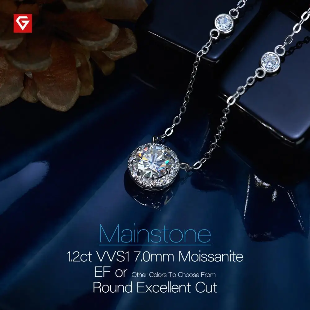 GIGAJEWE total 1.2ct D Round cut Silver 925 plated with 18k gold Moissanite Halo Pendant Necklace Jewelry