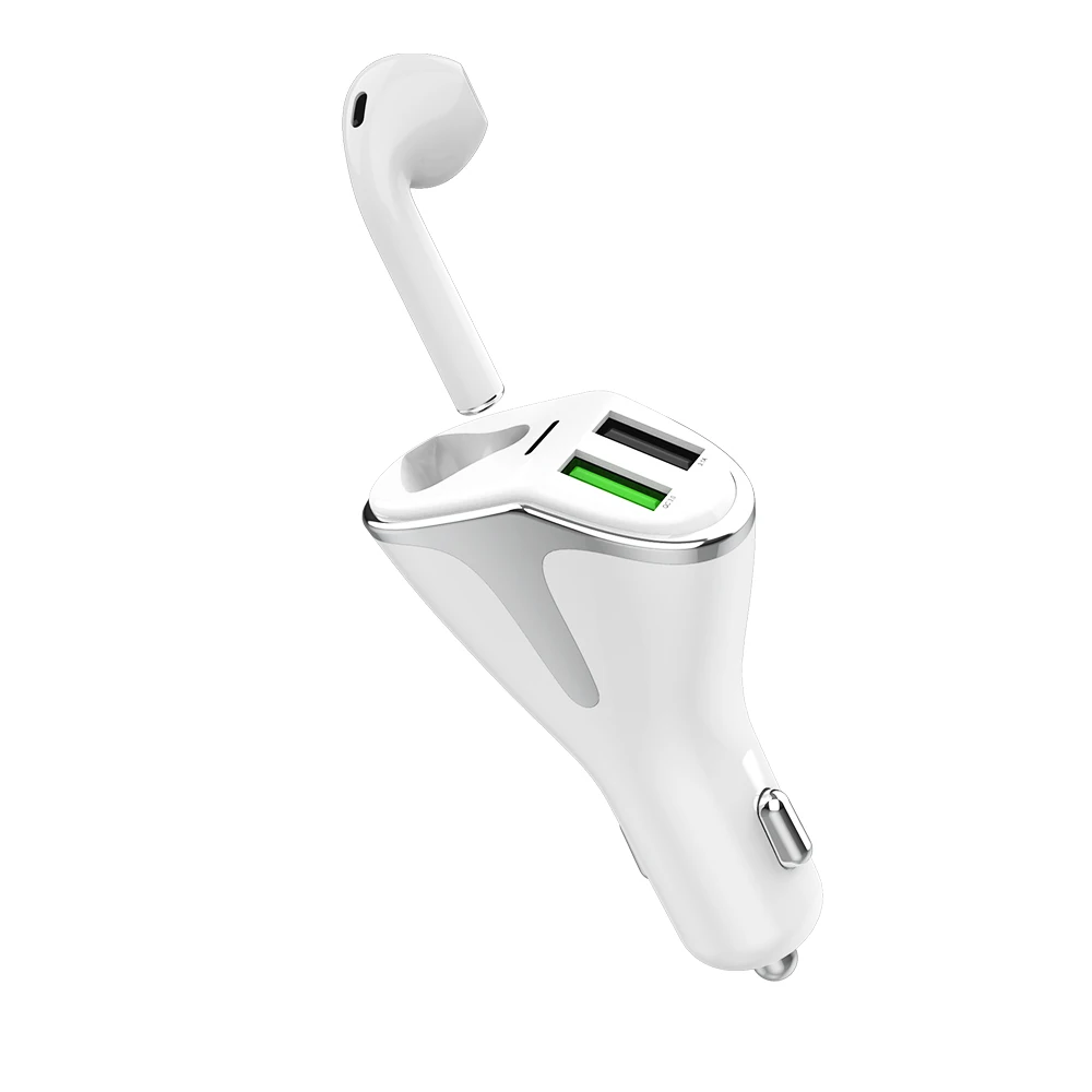 Factory Price Customization Wholesale QC 3.0 Dual USB Car Charger With Wireless Earphones