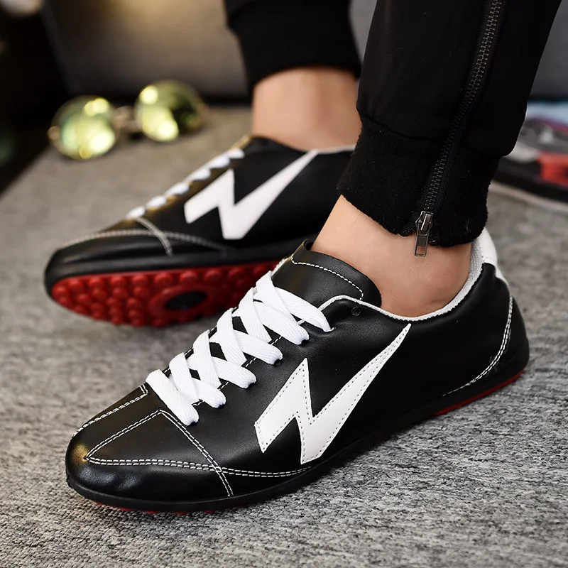 Мужские беговые кроссовки из пу кожи, на плоской подошве