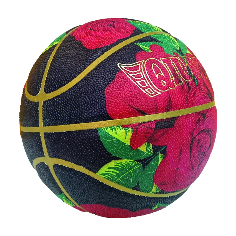 white PU basketball customized allover print  court Equipment basketball ring ball pump low price basketball ball