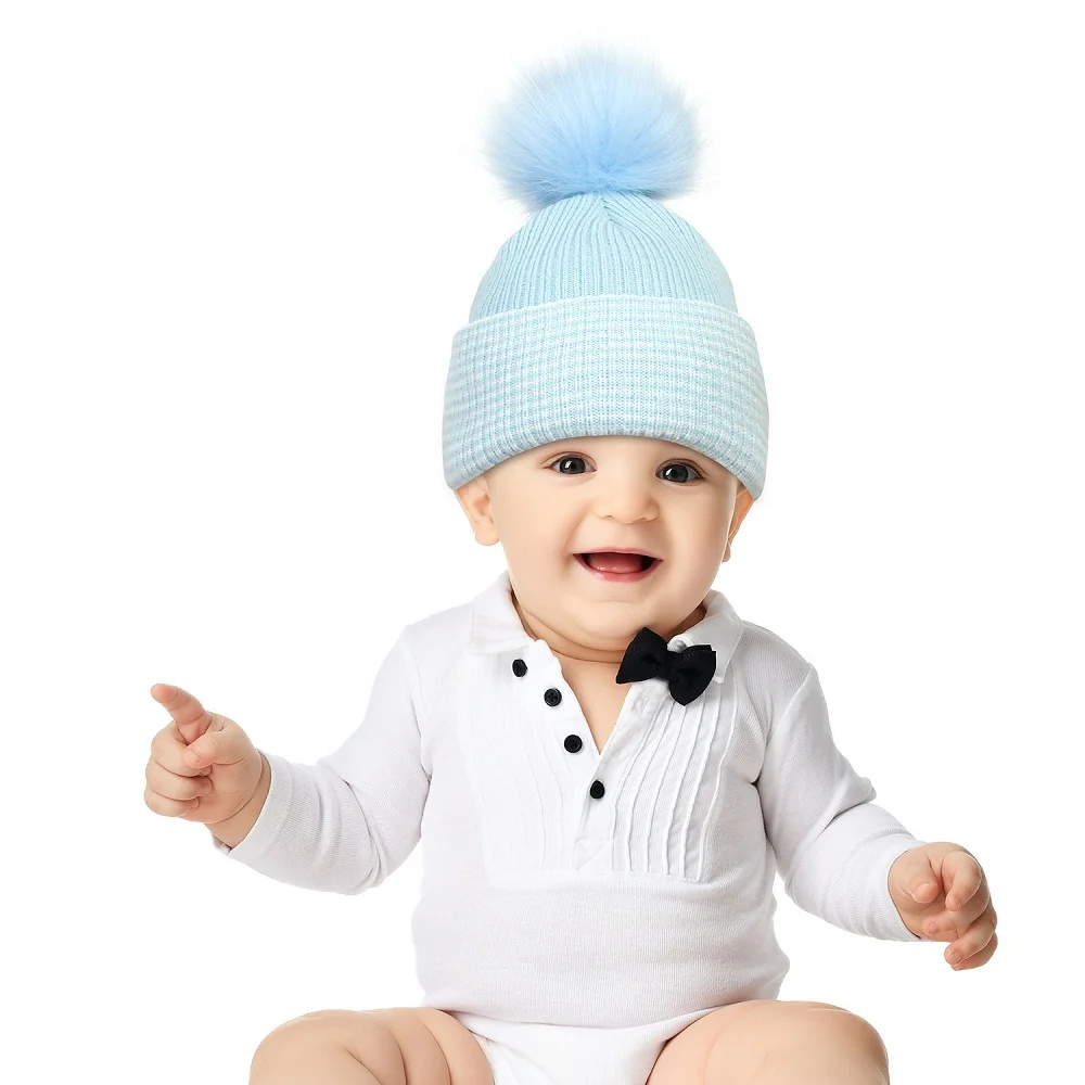 Comfortable baby winter warm pom beanie hat custom