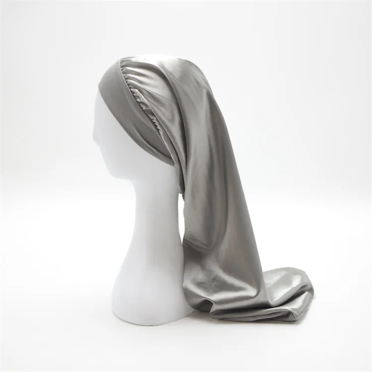 Long Satin Elastic Band Bonnet Sleep Cap Large Silk Hair Night Sleep Hat For Women Long Curly Hair Braids