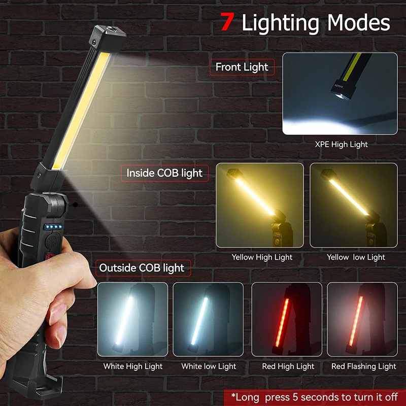 Portable USB rechargeable COB LED work light emergency magnetic Base Mechanic Working light High bright Repair Lamp