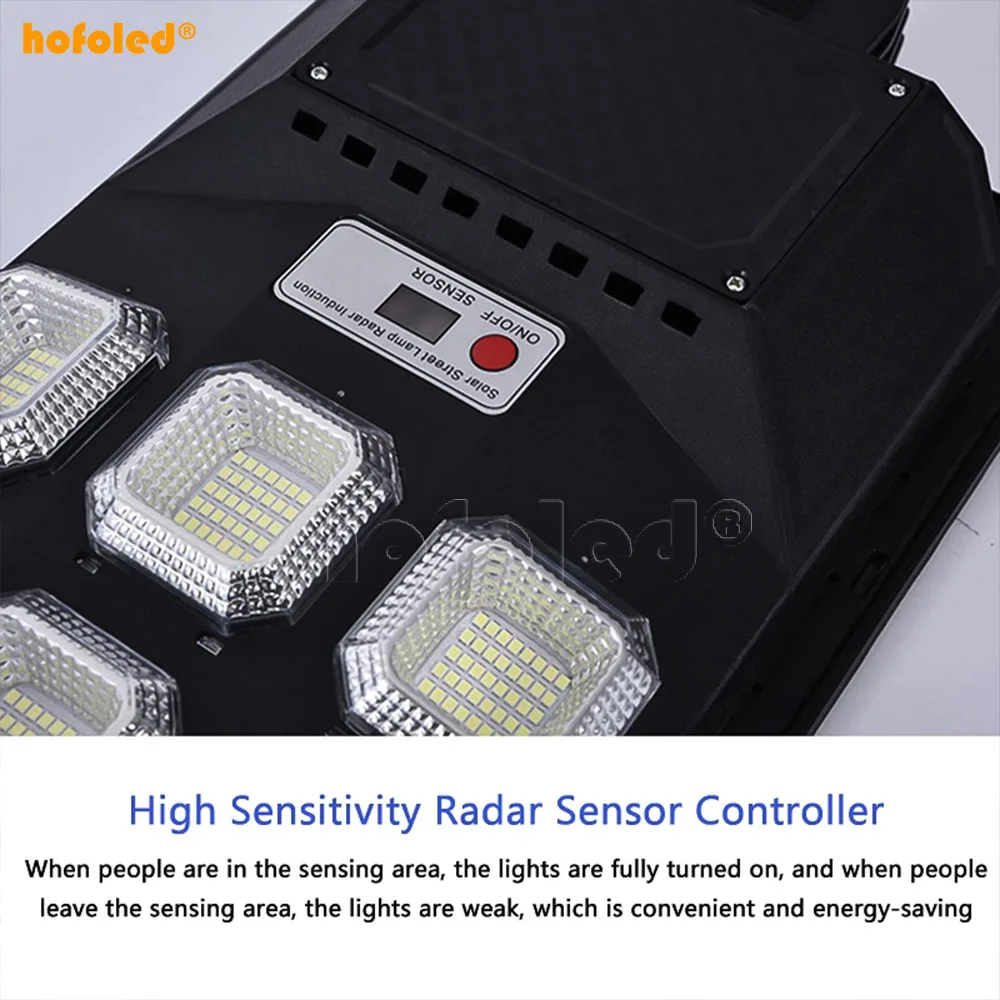 High Lumens Warm White Adjustable Light Brightness Large Capacity Hofoled Motion Sensor Dusk to Dark Solar LED Street Light