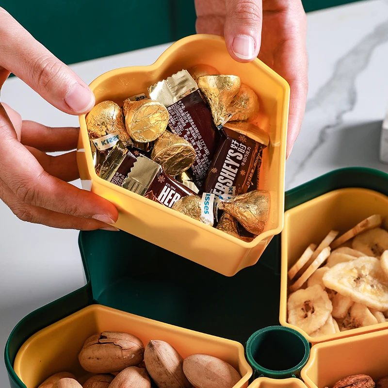 Double Layer Rotatable Flower Candy Box Cookie Storage Biscuit Dispenser Flower Fruit Plate Candy Storage Box