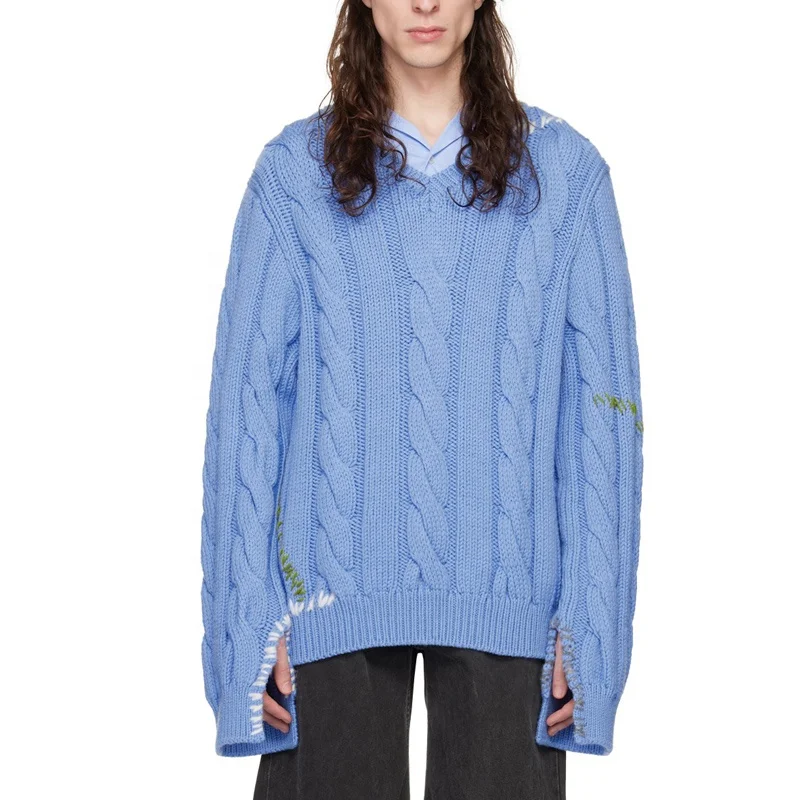 Fall Fashion Blank Designer Custom Logo Pullover Cable Knitwear Cotton Knitted Fashion Men Clothes Men Sweater