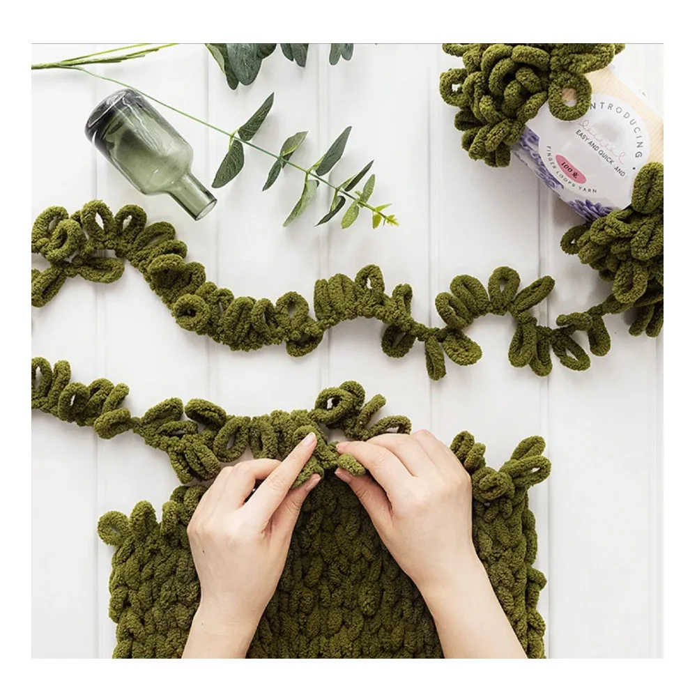 Оптовая продажа пухлое тонкое одеяло петля для пальцев синельная пряжа без крючка иглы пухлая вязальная веревка 1/0 8 нм