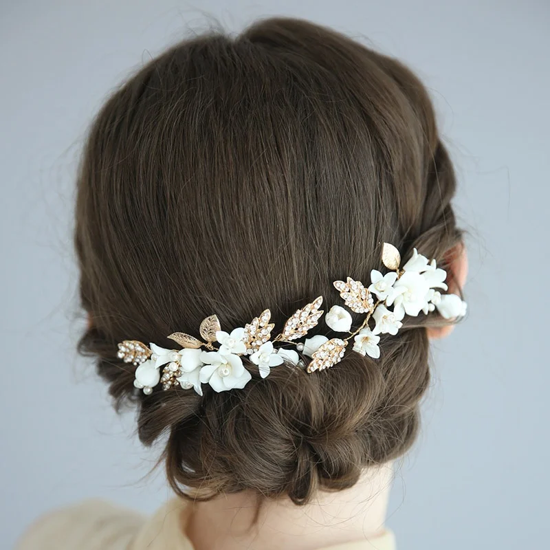 Wholesale Fashion Jewelry Set Ceramic Flower Wedding Headpiece Hair Clip Accessories Bridal Hair Pins For Women