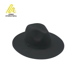 Quick Shipping 8 Colors Pure Plain Solid Color Women Men Wool Suede Wide Brim Fedora Hats With Ribbons