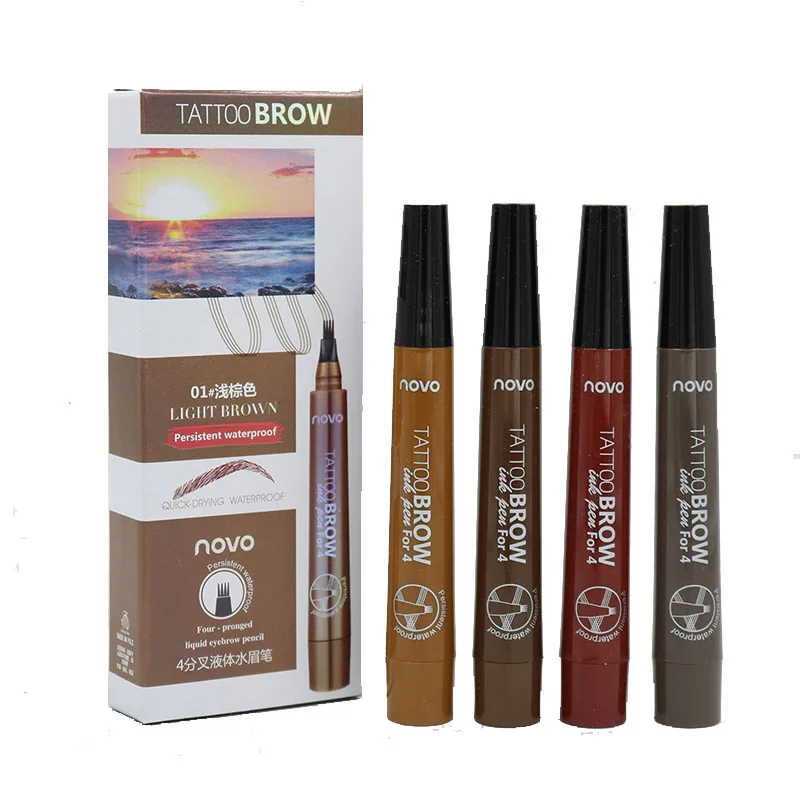 China hotsale  4 Colors microblading 4 Fork Tips eye brow pen eye pencil eyebrow pencil
