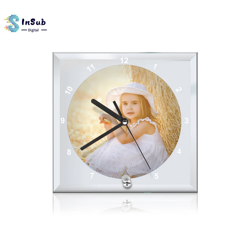 Yinsa PF002 (20*20*0,5 см) Персонализируйте свой собственный стиль сувенир печатная Сублимация настенные квадратные стеклянные часы фоторамка