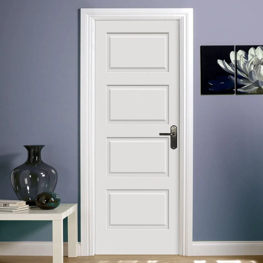 30x80 4 panel white interior door  primed prehung interior door for bathroom paint free indoor door sound insulation