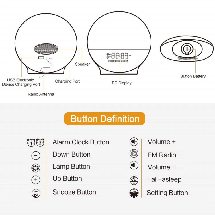 
Wireless Sunrise Simulation Lingt Good Quality Wakeup Light Smart Wake Up Night Workday Alarm Clock With Function 