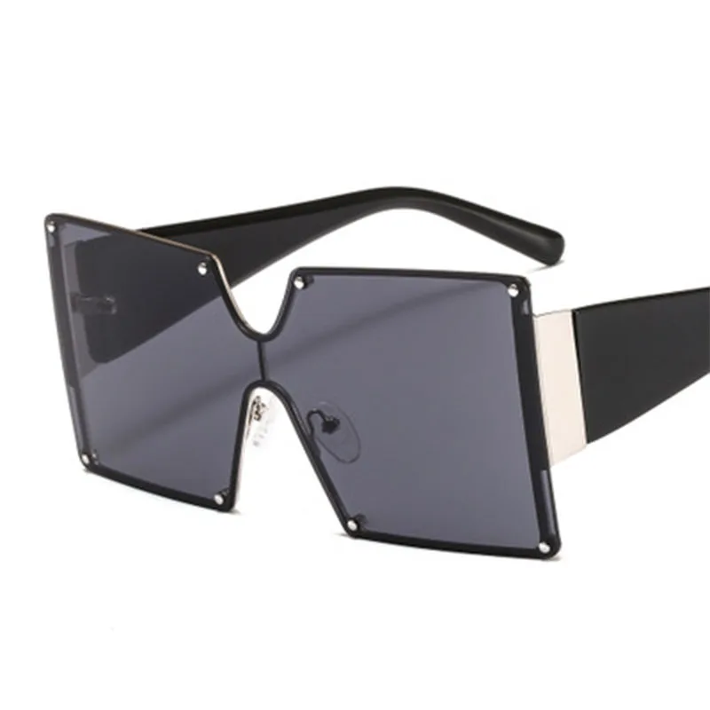 Очки солнцезащитные женские большого размера квадратные цельные модные дизайнерские винтажные солнечные очки с заклепками в стиле ретро 2019