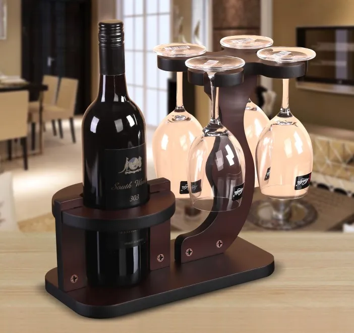 2020 new creative wooden wine rack hanging wine glass decoration on the desk